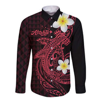 Aloha Hammerhead Shark Long Sleeve Button Shirt Feverish Pink Hawaiian Kakau Tribal Tattoo LT9 Unisex Pink - Polynesian Pride