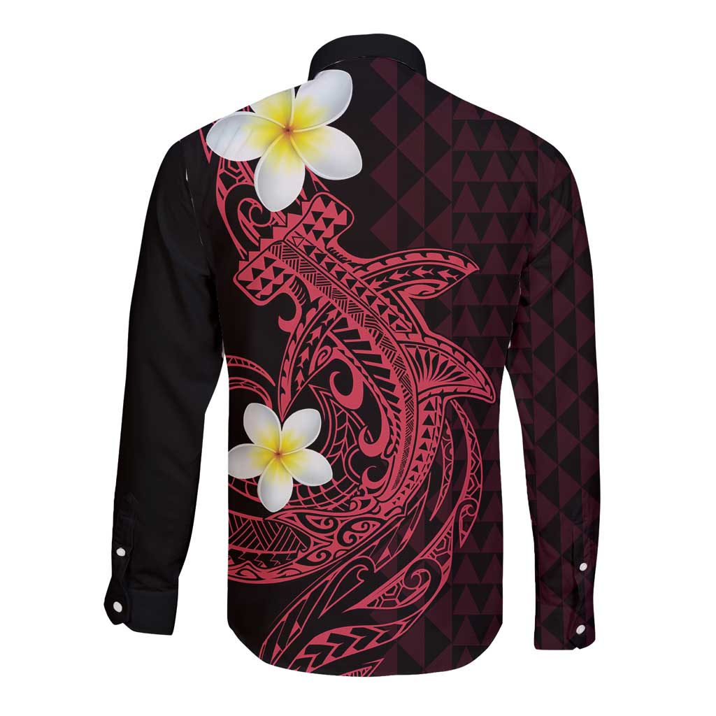 Aloha Hammerhead Shark Long Sleeve Button Shirt Feverish Pink Hawaiian Kakau Tribal Tattoo LT9 - Polynesian Pride