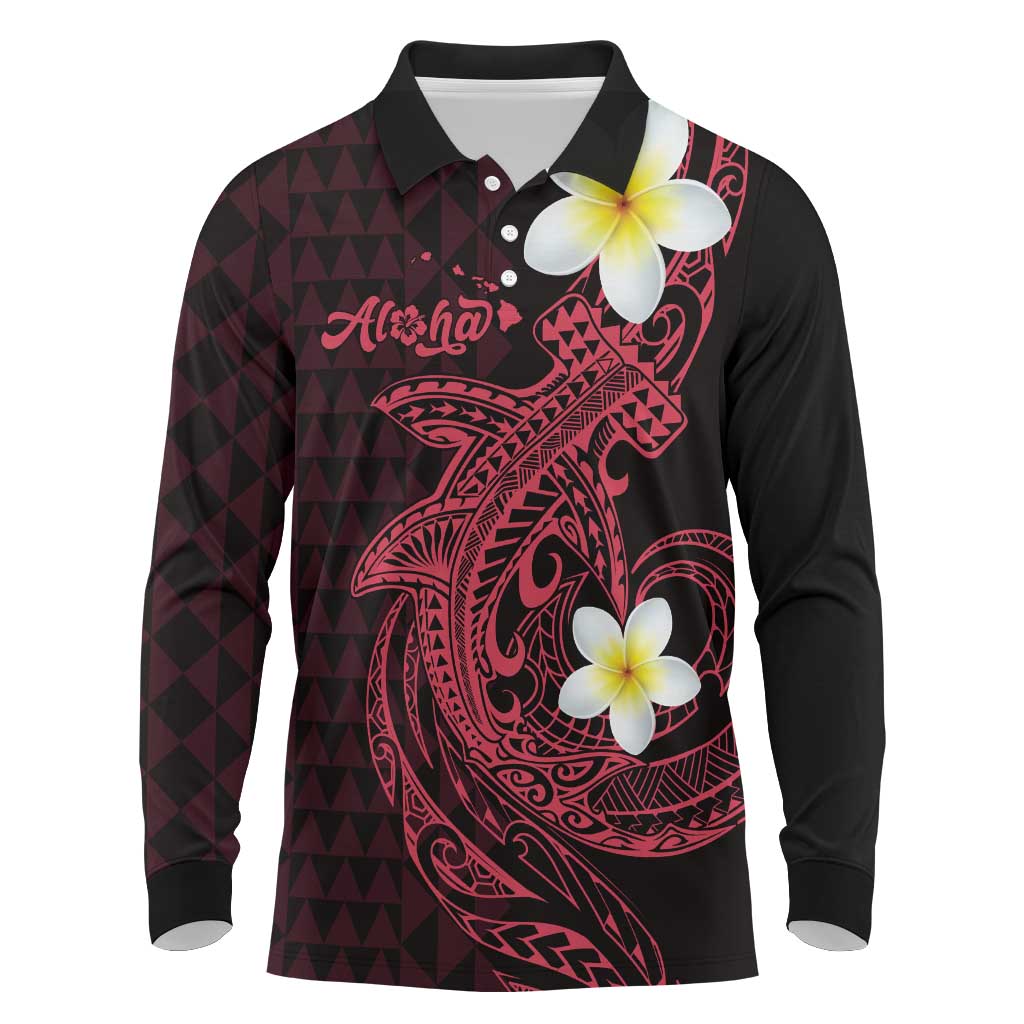 Aloha Hammerhead Shark Long Sleeve Polo Shirt Feverish Pink Hawaiian Kakau Tribal Tattoo LT9 Pink - Polynesian Pride