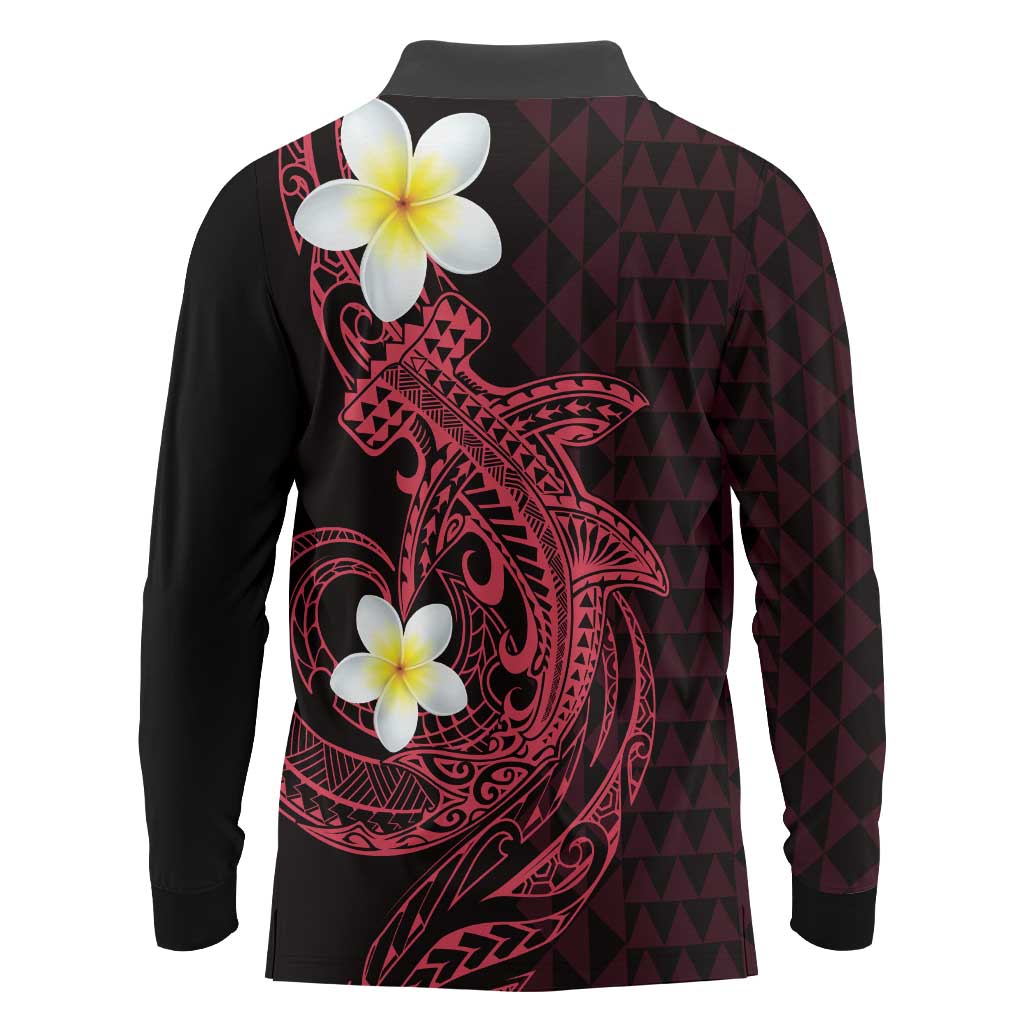 Aloha Hammerhead Shark Long Sleeve Polo Shirt Feverish Pink Hawaiian Kakau Tribal Tattoo LT9 - Polynesian Pride