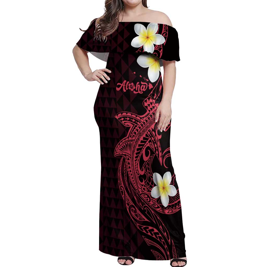 Aloha Hammerhead Shark Off Shoulder Maxi Dress Feverish Pink Hawaiian Kakau Tribal Tattoo LT9 Women Pink - Polynesian Pride