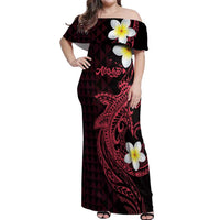 Aloha Hammerhead Shark Off Shoulder Maxi Dress Feverish Pink Hawaiian Kakau Tribal Tattoo LT9 Women Pink - Polynesian Pride