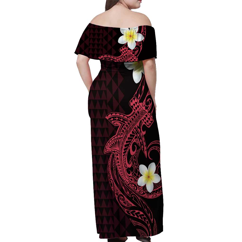 Aloha Hammerhead Shark Off Shoulder Maxi Dress Feverish Pink Hawaiian Kakau Tribal Tattoo LT9 - Polynesian Pride