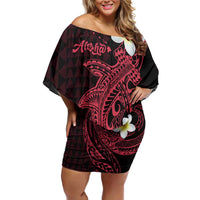 Aloha Hammerhead Shark Off Shoulder Short Dress Feverish Pink Hawaiian Kakau Tribal Tattoo LT9 Women Pink - Polynesian Pride