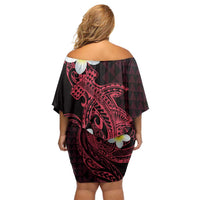 Aloha Hammerhead Shark Off Shoulder Short Dress Feverish Pink Hawaiian Kakau Tribal Tattoo LT9 - Polynesian Pride