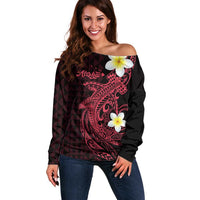 Aloha Hammerhead Shark Off Shoulder Sweater Feverish Pink Hawaiian Kakau Tribal Tattoo LT9 Women Pink - Polynesian Pride