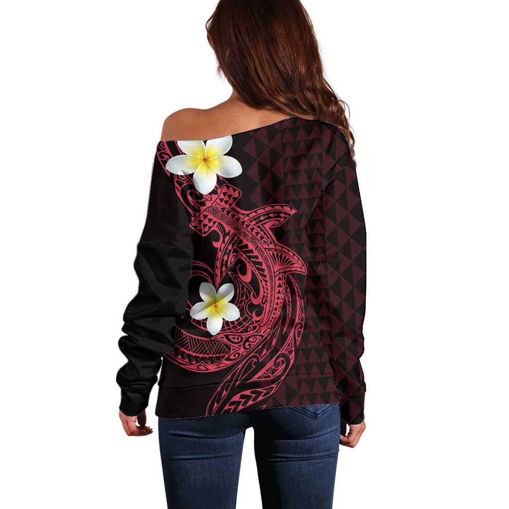 Aloha Hammerhead Shark Off Shoulder Sweater Feverish Pink Hawaiian Kakau Tribal Tattoo LT9 - Polynesian Pride