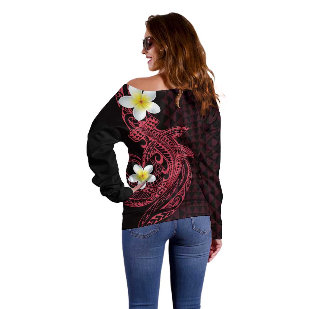 Aloha Hammerhead Shark Off Shoulder Sweater Feverish Pink Hawaiian Kakau Tribal Tattoo LT9 - Polynesian Pride