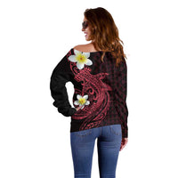 Aloha Hammerhead Shark Off Shoulder Sweater Feverish Pink Hawaiian Kakau Tribal Tattoo LT9 - Polynesian Pride