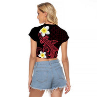 Aloha Hammerhead Shark Raglan Cropped T Shirt Feverish Pink Hawaiian Kakau Tribal Tattoo LT9 - Polynesian Pride