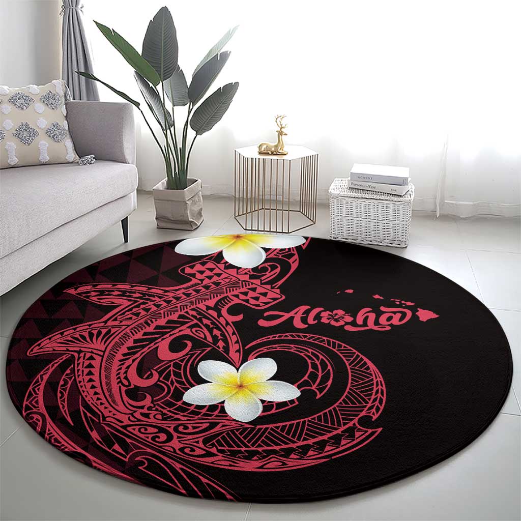 Aloha Hammerhead Shark Round Carpet Feverish Pink Hawaiian Kakau Tribal Tattoo LT9 - Polynesian Pride