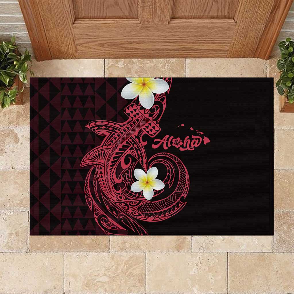 Aloha Hammerhead Shark Rubber Doormat Feverish Pink Hawaiian Kakau Tribal Tattoo LT9 Pink - Polynesian Pride