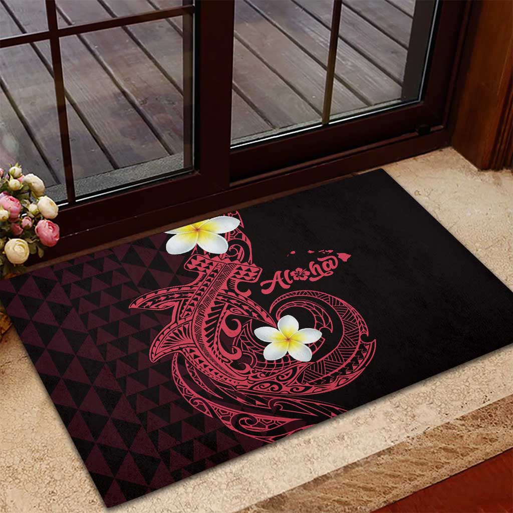Aloha Hammerhead Shark Rubber Doormat Feverish Pink Hawaiian Kakau Tribal Tattoo LT9 - Polynesian Pride