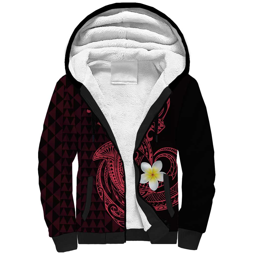 Aloha Hammerhead Shark Sherpa Hoodie Feverish Pink Hawaiian Kakau Tribal Tattoo