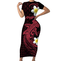 Aloha Hammerhead Shark Short Sleeve Bodycon Dress Feverish Pink Hawaiian Kakau Tribal Tattoo LT9 Long Dress Pink - Polynesian Pride