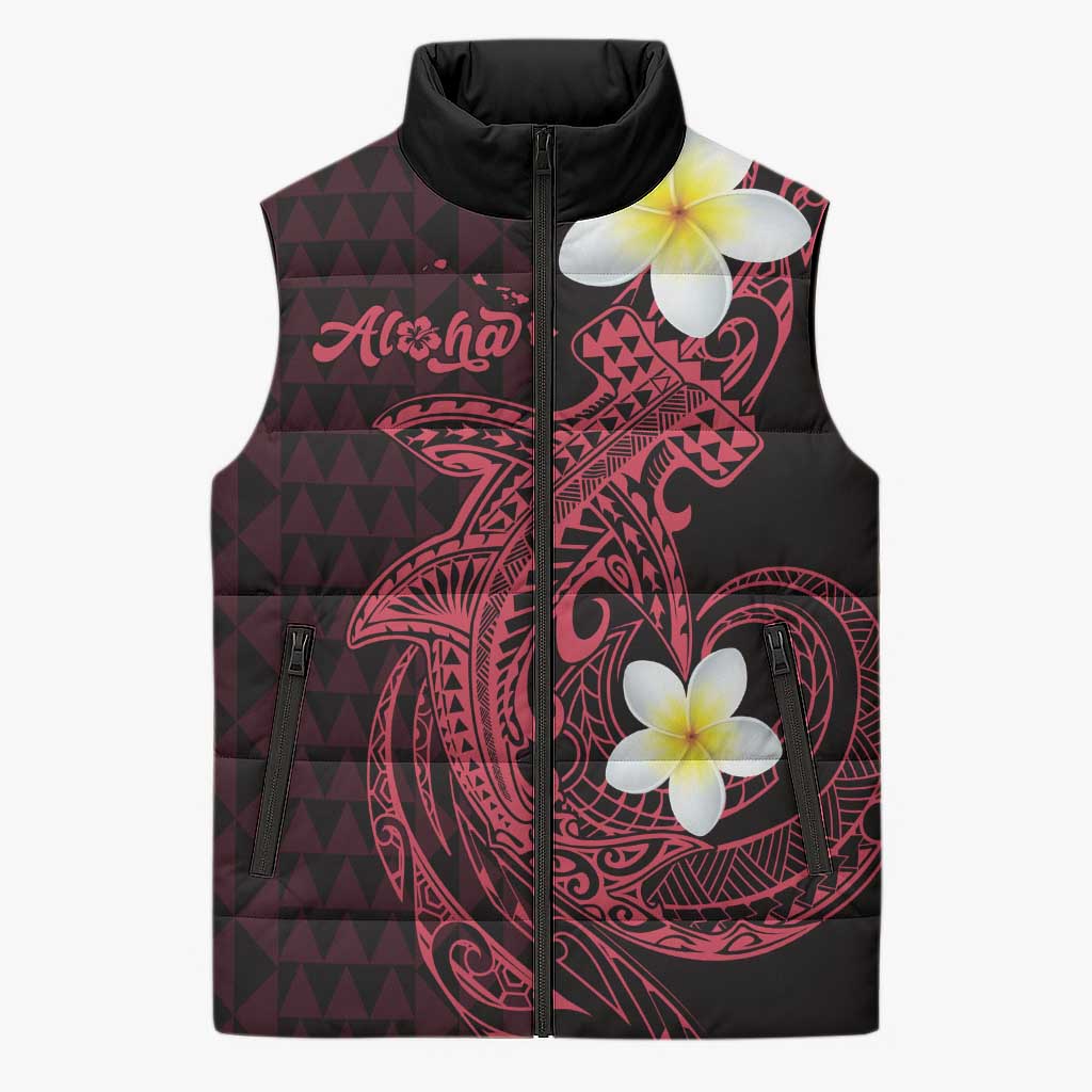 Aloha Hammerhead Shark Sleeveless Puffer Jacket Feverish Pink Hawaiian Kakau Tribal Tattoo LT9 Unisex Pink - Polynesian Pride