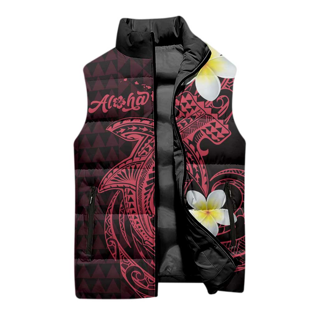 Aloha Hammerhead Shark Sleeveless Puffer Jacket Feverish Pink Hawaiian Kakau Tribal Tattoo LT9 - Polynesian Pride