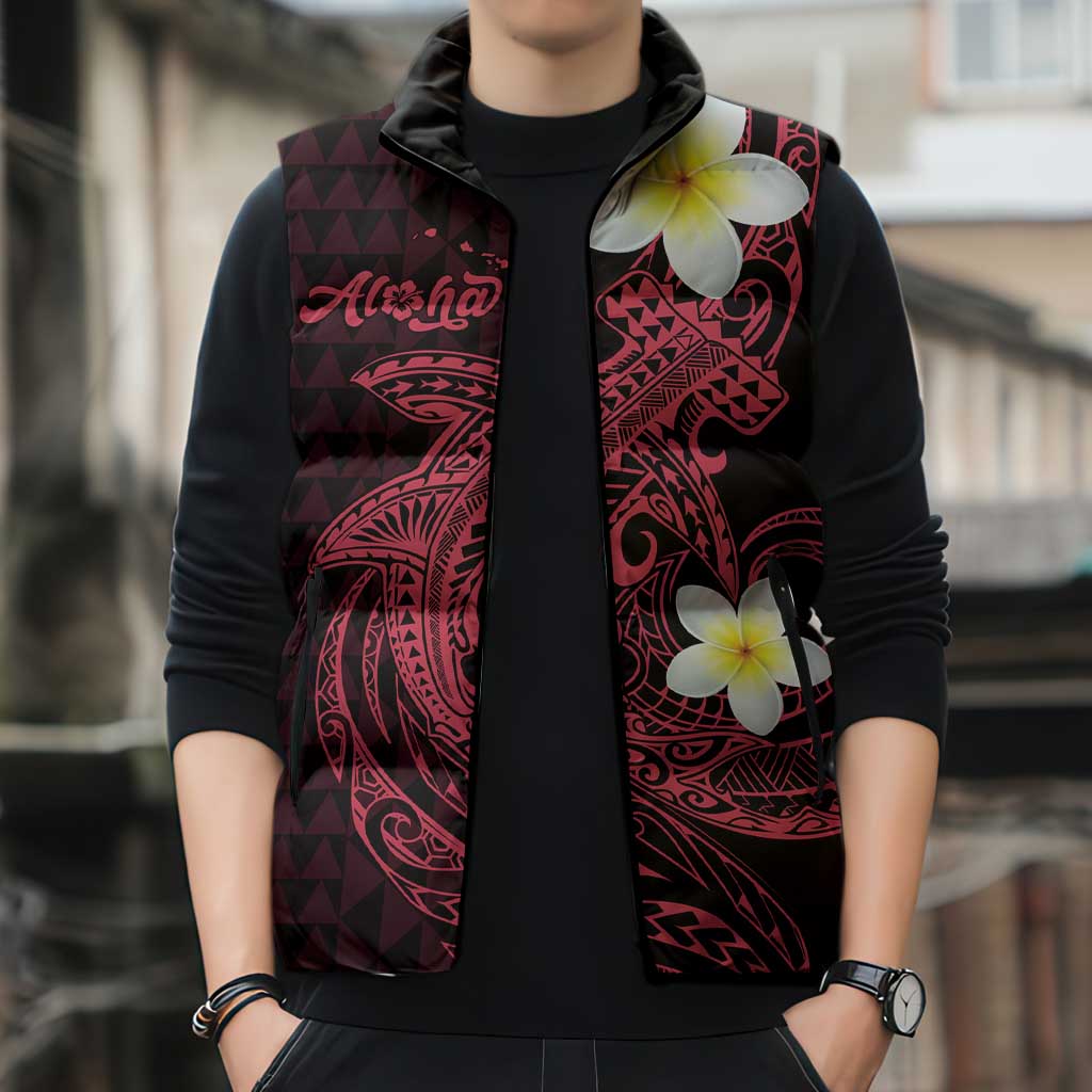 Aloha Hammerhead Shark Sleeveless Puffer Jacket Feverish Pink Hawaiian Kakau Tribal Tattoo LT9 - Polynesian Pride