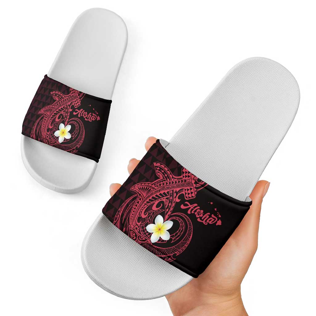 Aloha Hammerhead Shark Slide Sandals Feverish Pink Hawaiian Kakau Tribal Tattoo LT9 - Polynesian Pride