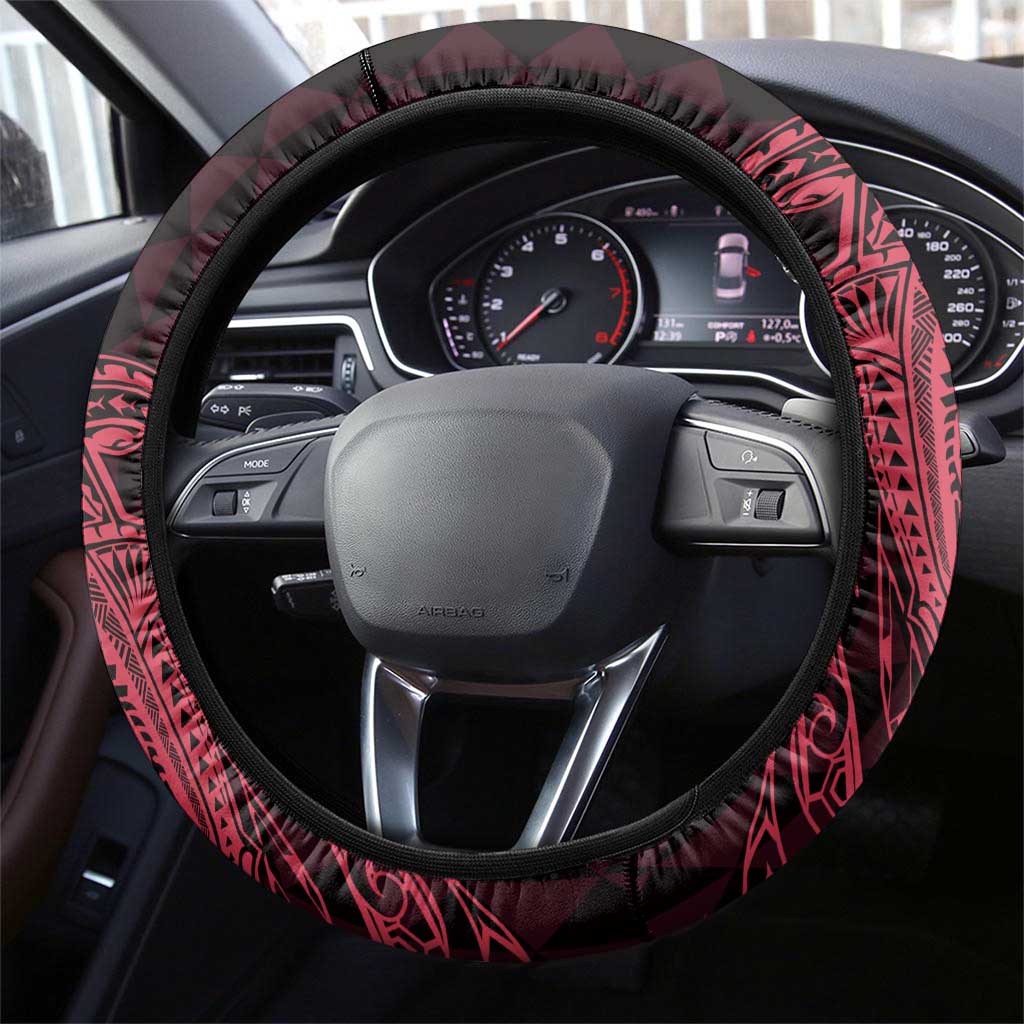 Aloha Hammerhead Shark Steering Wheel Cover Feverish Pink Hawaiian Kakau Tribal Tattoo LT9 - Polynesian Pride