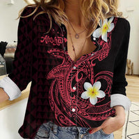 Aloha Hammerhead Shark Women Casual Shirt Feverish Pink Hawaiian Kakau Tribal Tattoo LT9 Female Pink - Polynesian Pride