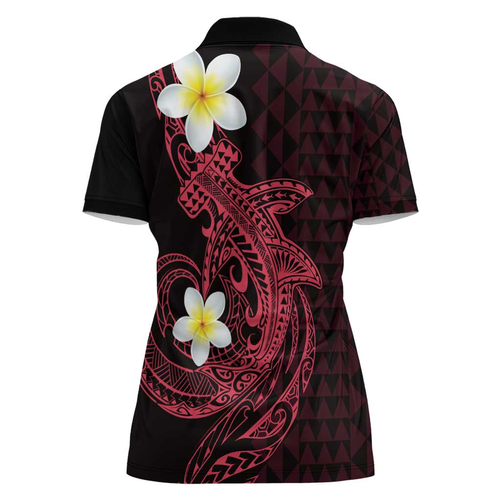 Aloha Hammerhead Shark Women Polo Shirt Feverish Pink Hawaiian Kakau Tribal Tattoo LT9 - Polynesian Pride