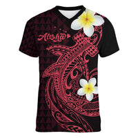 Aloha Hammerhead Shark Women V-Neck T-Shirt Feverish Pink Hawaiian Kakau Tribal Tattoo LT9 Female Pink - Polynesian Pride
