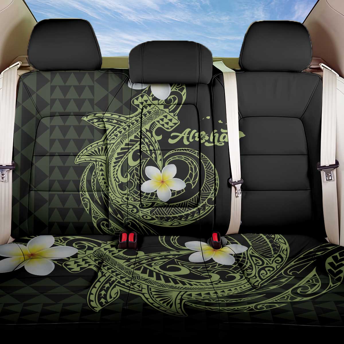 Aloha Hammerhead Shark Back Car Seat Cover Lime Rickey Hawaiian Kakau Tribal Tattoo LT9 One Size Lime - Polynesian Pride