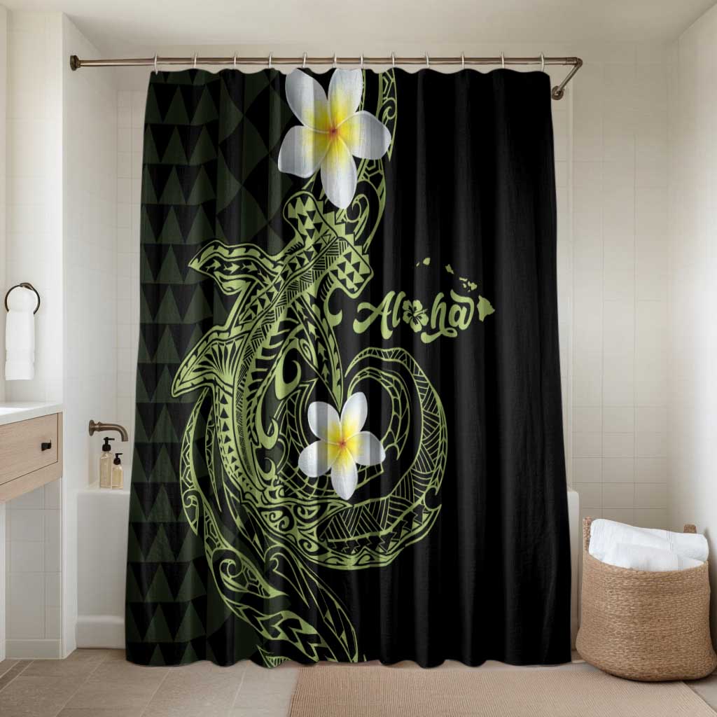 Aloha Hammerhead Shark Bathroom Set Lime Rickey Hawaiian Kakau Tribal Tattoo LT9 Shower Curtain Only Lime - Polynesian Pride