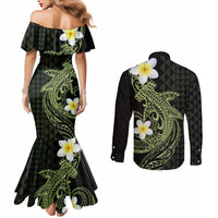 Aloha Hammerhead Shark Couples Matching Mermaid Dress and Long Sleeve Button Shirt Lime Rickey Hawaiian Kakau Tribal Tattoo LT9 - Polynesian Pride