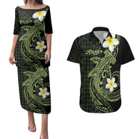 Aloha Hammerhead Shark Couples Matching Puletasi and Hawaiian Shirt Lime Rickey Hawaiian Kakau Tribal Tattoo LT9 Lime - Polynesian Pride