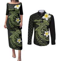 Aloha Hammerhead Shark Couples Matching Puletasi and Long Sleeve Button Shirt Lime Rickey Hawaiian Kakau Tribal Tattoo LT9 Lime - Polynesian Pride