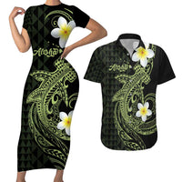 Aloha Hammerhead Shark Couples Matching Short Sleeve Bodycon Dress and Hawaiian Shirt Lime Rickey Hawaiian Kakau Tribal Tattoo LT9 Lime - Polynesian Pride