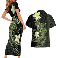 Aloha Hammerhead Shark Couples Matching Short Sleeve Bodycon Dress and Hawaiian Shirt Lime Rickey Hawaiian Kakau Tribal Tattoo LT9 - Polynesian Pride