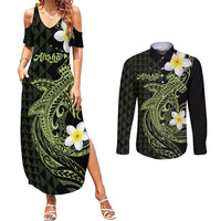 Aloha Hammerhead Shark Couples Matching Summer Maxi Dress and Long Sleeve Button Shirt Lime Rickey Hawaiian Kakau Tribal Tattoo LT9 Lime - Polynesian Pride