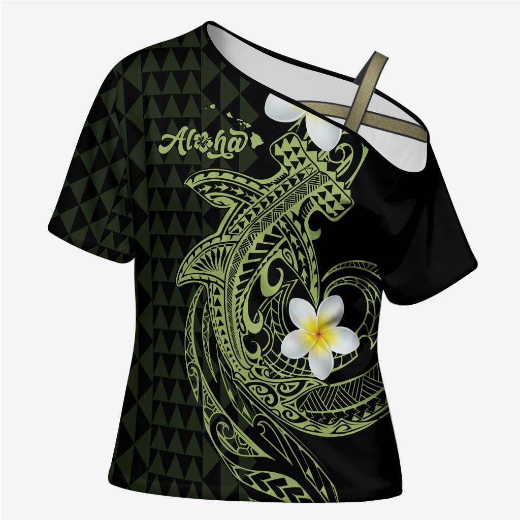 Aloha Hammerhead Shark Cross Shoulder Shirt Lime Rickey Hawaiian Kakau Tribal Tattoo LT9 Female Lime - Polynesian Pride