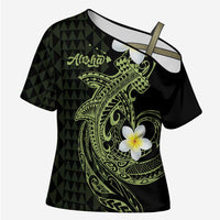Aloha Hammerhead Shark Cross Shoulder Shirt Lime Rickey Hawaiian Kakau Tribal Tattoo LT9 Female Lime - Polynesian Pride
