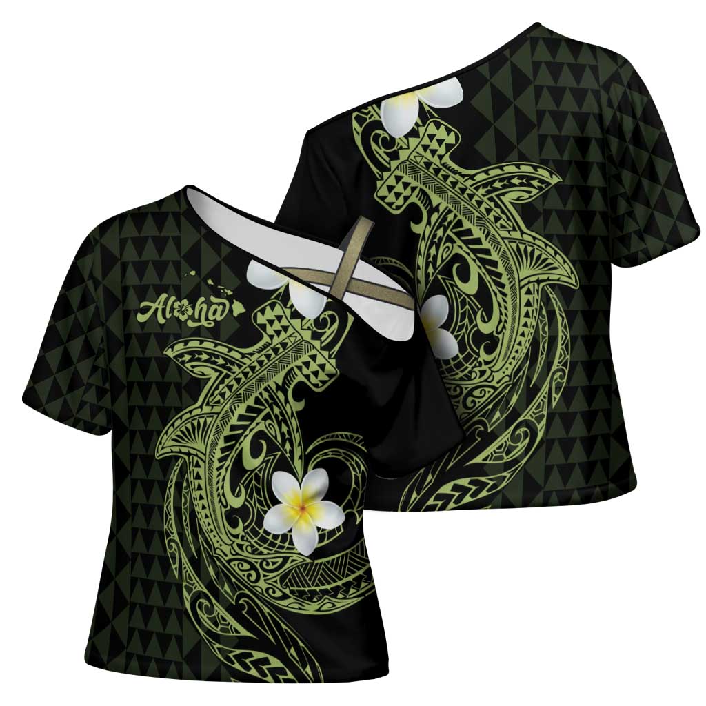 Aloha Hammerhead Shark Cross Shoulder Shirt Lime Rickey Hawaiian Kakau Tribal Tattoo LT9 - Polynesian Pride