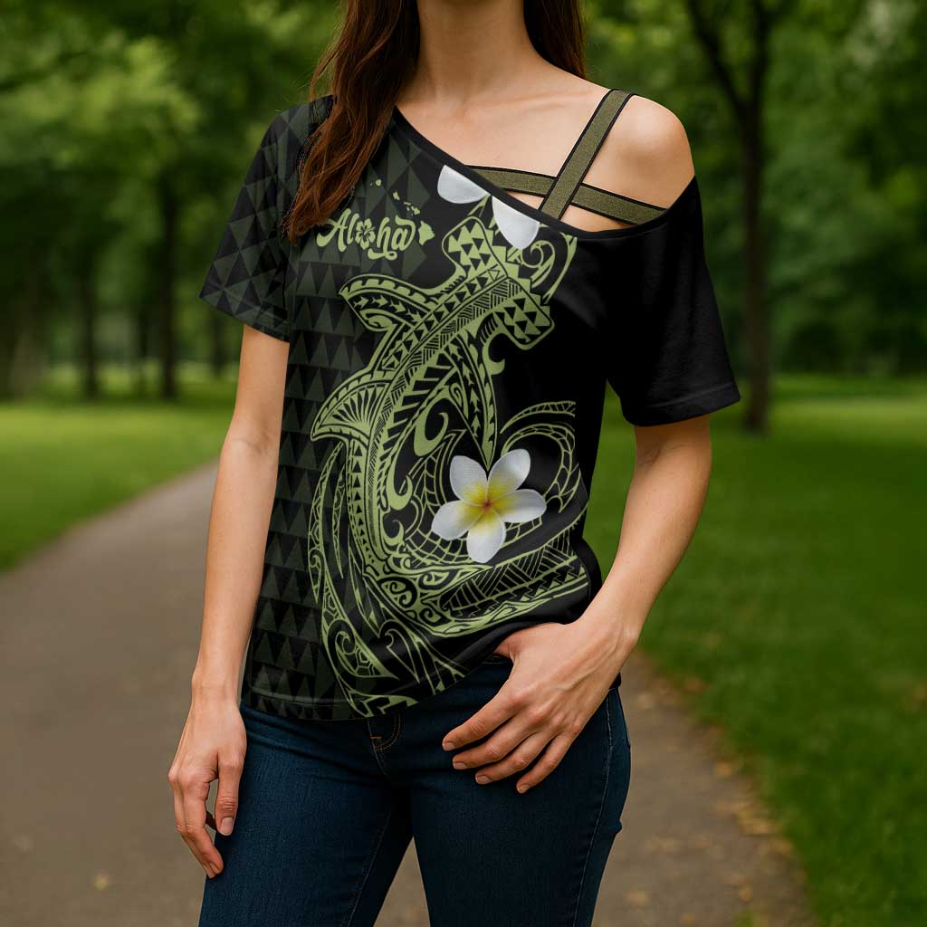 Aloha Hammerhead Shark Cross Shoulder Shirt Lime Rickey Hawaiian Kakau Tribal Tattoo LT9 - Polynesian Pride