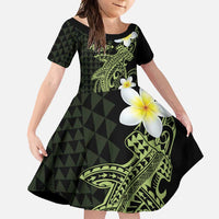 Aloha Hammerhead Shark Family Matching Mermaid Dress and Hawaiian Shirt Lime Rickey Hawaiian Kakau Tribal Tattoo LT9 Daughter's Dress Lime - Polynesian Pride