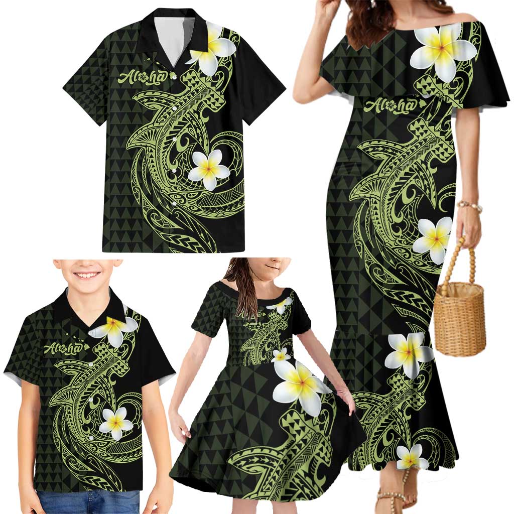 Aloha Hammerhead Shark Family Matching Mermaid Dress and Hawaiian Shirt Lime Rickey Hawaiian Kakau Tribal Tattoo LT9 - Polynesian Pride