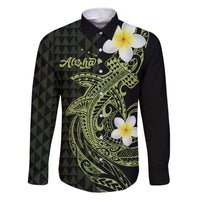 Aloha Hammerhead Shark Family Matching Off The Shoulder Long Sleeve Dress and Hawaiian Shirt Lime Rickey Hawaiian Kakau Tribal Tattoo LT9 Dad's Shirt - Long Sleeve Lime - Polynesian Pride
