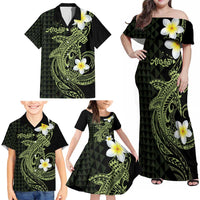 Aloha Hammerhead Shark Family Matching Off Shoulder Maxi Dress and Hawaiian Shirt Lime Rickey Hawaiian Kakau Tribal Tattoo LT9 - Polynesian Pride