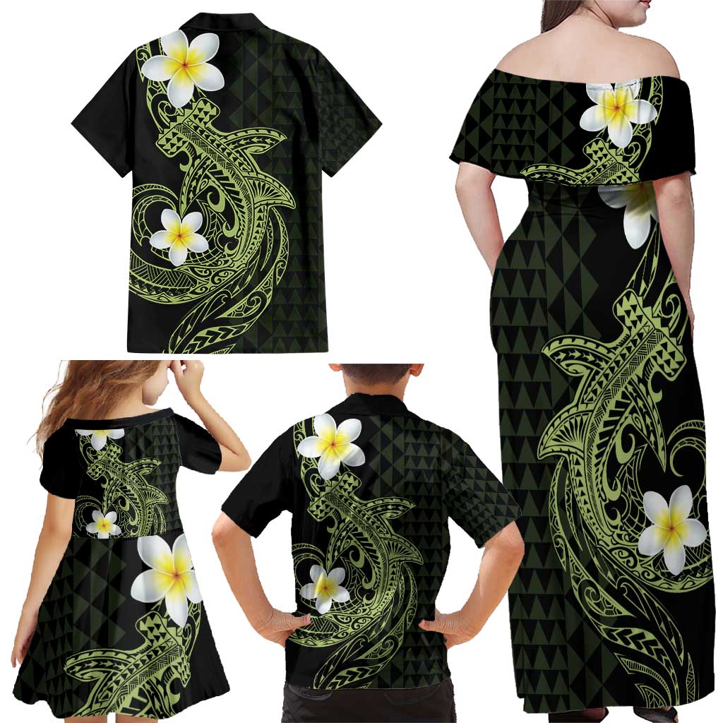 Aloha Hammerhead Shark Family Matching Off Shoulder Maxi Dress and Hawaiian Shirt Lime Rickey Hawaiian Kakau Tribal Tattoo LT9 - Polynesian Pride