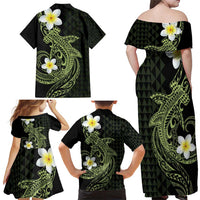 Aloha Hammerhead Shark Family Matching Off Shoulder Maxi Dress and Hawaiian Shirt Lime Rickey Hawaiian Kakau Tribal Tattoo LT9 - Polynesian Pride