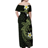 Aloha Hammerhead Shark Family Matching Off Shoulder Maxi Dress and Hawaiian Shirt Lime Rickey Hawaiian Kakau Tribal Tattoo LT9 - Polynesian Pride