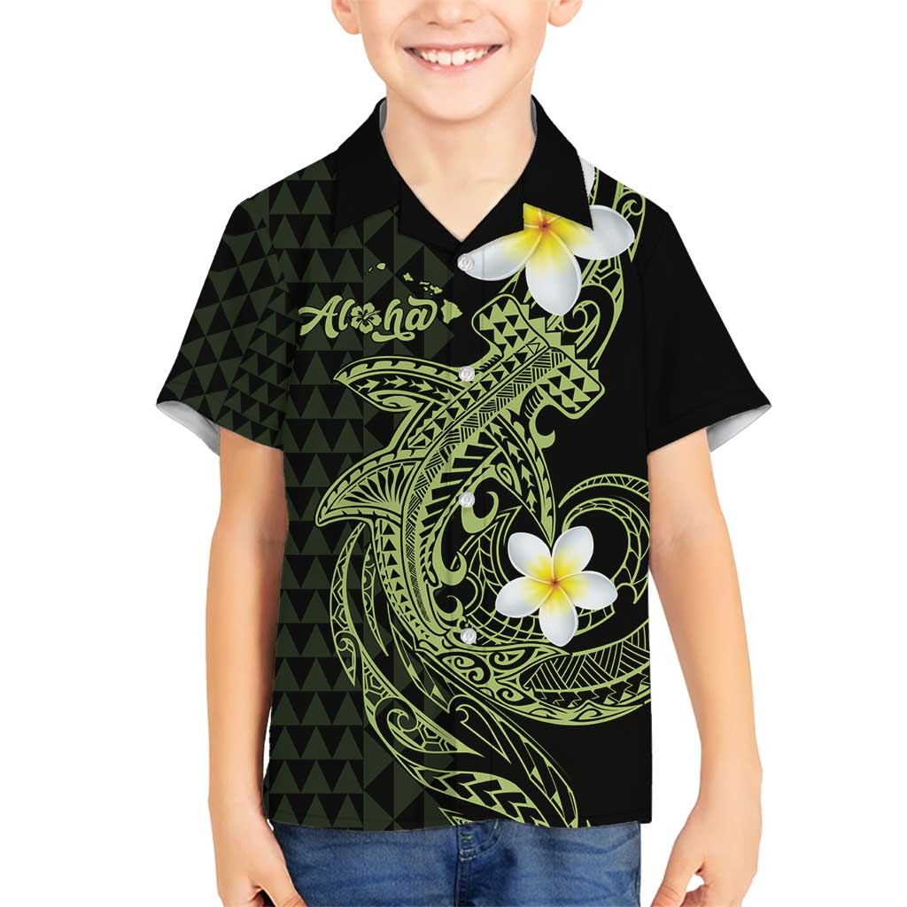 Aloha Hammerhead Shark Family Matching Off Shoulder Maxi Dress and Hawaiian Shirt Lime Rickey Hawaiian Kakau Tribal Tattoo LT9 Son's Shirt Lime - Polynesian Pride