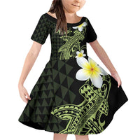 Aloha Hammerhead Shark Family Matching Off Shoulder Short Dress and Hawaiian Shirt Lime Rickey Hawaiian Kakau Tribal Tattoo LT9 Daughter's Dress Lime - Polynesian Pride