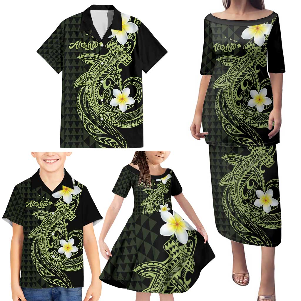 Aloha Hammerhead Shark Family Matching Puletasi and Hawaiian Shirt Lime Rickey Hawaiian Kakau Tribal Tattoo LT9 - Polynesian Pride