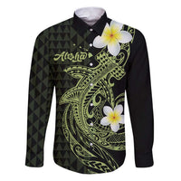Aloha Hammerhead Shark Family Matching Puletasi and Hawaiian Shirt Lime Rickey Hawaiian Kakau Tribal Tattoo LT9 Dad's Shirt - Long Sleeve Lime - Polynesian Pride